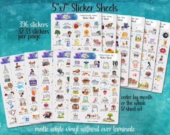 Wacky Holiday Every Day Tiny Icon Planner Sticker Sheet | 5&quot;x7&quot; Matte Vinyl | Back to School Agenda, Calendar Decoration, Annual Celebration