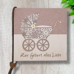 Glückwunschkarte | Grußkarte Geburt "Kinderwagen" Holz