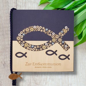 Glückwunschkarte | Grußkarte Kommunion/Konfirmation "Fisch" Holz
