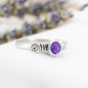 Amethyst Natural Stone Antique Silver Adjustable Wire Wrapped Ring image 1