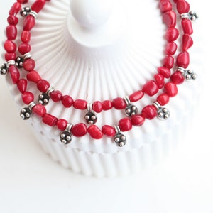 Coral Beaded Antique Silver Necklace, Natural Stone Beaded Necklace image 2