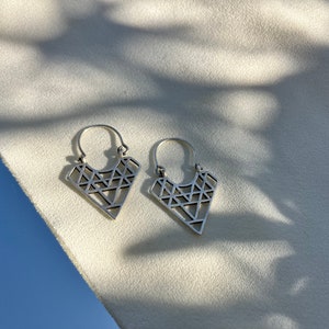 Geometric Diamond Shape Antique Silver Boho Dangle Earrings image 4