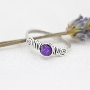 Amethyst Natural Stone Antique Silver Adjustable Wire Wrapped Ring image 2