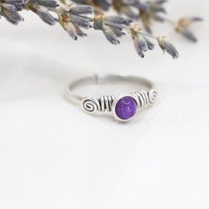 Amethyst Natural Stone Antique Silver Adjustable Wire Wrapped Ring image 3