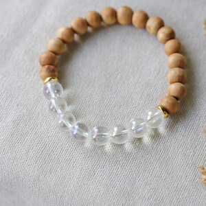 Sandalwood Natural Stone Stretch Bracelets,Bohemian Elastic Stacking Bracelets Moonstone