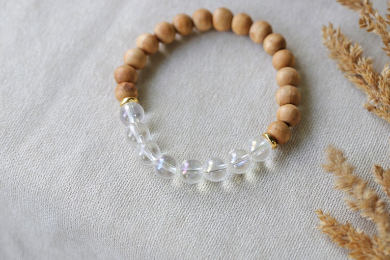 Sandalwood Natural Stone Stretch Bracelets,Bohemian Elastic Stacking Bracelets Moonstone