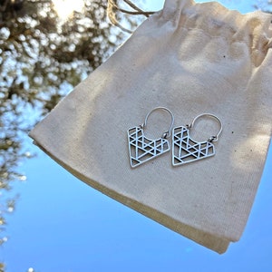 Geometric Diamond Shape Antique Silver Boho Dangle Earrings image 5