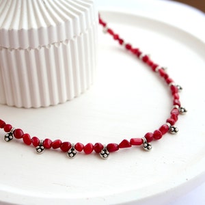 Coral Beaded Antique Silver Necklace, Natural Stone Beaded Necklace image 8