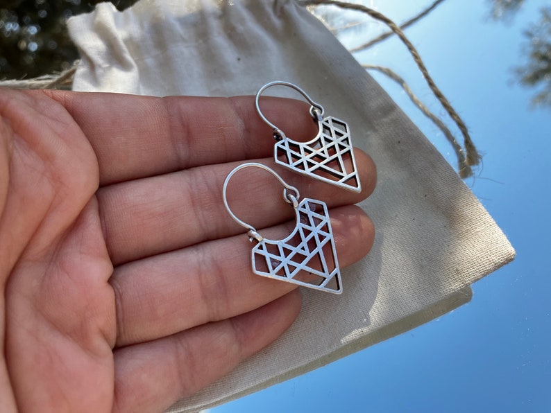 Geometric Diamond Shape Antique Silver Boho Dangle Earrings image 6