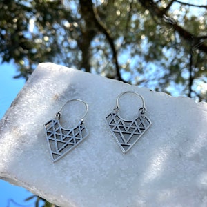 Geometric Diamond Shape Antique Silver Boho Dangle Earrings image 2