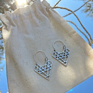 Geometric Diamond Shape Antique Silver Boho Dangle Earrings image 7