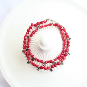 Coral Beaded Antique Silver Necklace, Natural Stone Beaded Necklace image 6