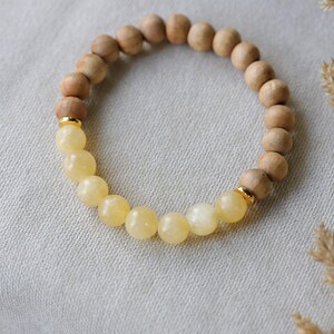 Sandalwood Natural Stone Stretch Bracelets,Bohemian Elastic Stacking Bracelets Yellow Jade
