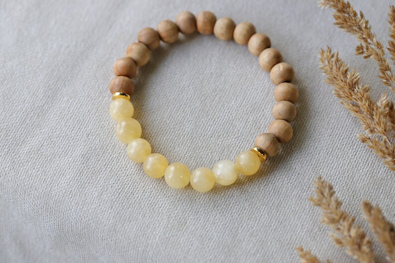 Sandalwood Natural Stone Stretch Bracelets,Bohemian Elastic Stacking Bracelets Yellow Jade