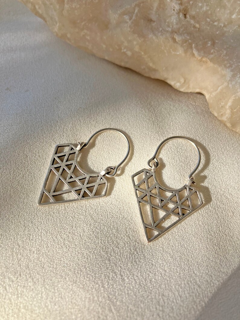 Geometric Diamond Shape Antique Silver Boho Dangle Earrings image 10