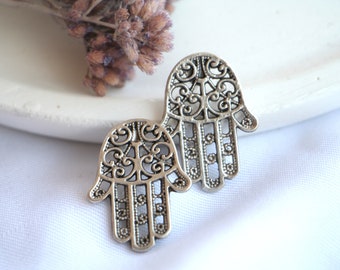 Filigree Hamsa Antique Silver Earrings