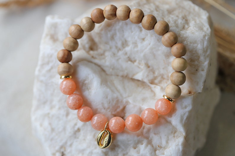 Sandalwood Natural Stone Stretch Bracelets,Bohemian Elastic Stacking Bracelets image 9