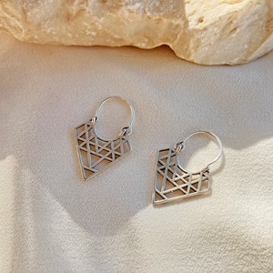 Geometric Diamond Shape Antique Silver Boho Dangle Earrings image 9