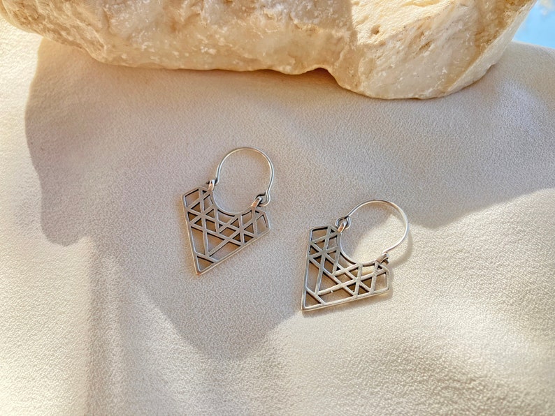 Geometric Diamond Shape Antique Silver Boho Dangle Earrings image 9