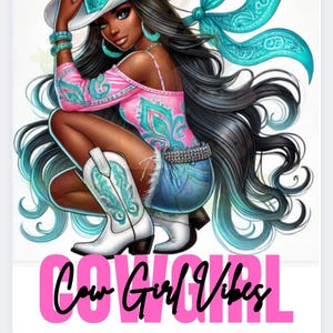 Bellissimo design della regina di Cow Girl Vibe png per sublimazione DTF, trasferimenti e altro. Uso di magliette, tazze, borse e clip art