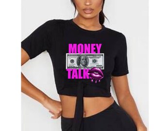 El dinero habla diseño de labios rosados png para sublimación, Dtf Transfer el dinero habla para su diseño
