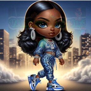 Urban cartoon girl chibi leopard design png