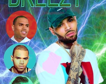 May include: A collage of images featuring a man with a beard and tattoos wearing a white t-shirt with a colorful graphic print and a green baseball cap with the text "FOCK N" on it. The text "BREEZY" is displayed in green letters on a blue and green background.