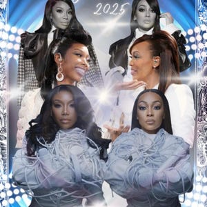 May include: A promotional poster for "The Boy Is Mine Tour 2025" featuring Brandy and Monica. The poster has a blue and silver color scheme with images of the artists. The text "The Boy Is Mine Tour 2025" is at the top, and "Brandy & Monica" is at the bottom.