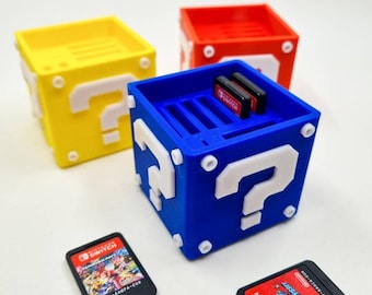 Soporte de almacenamiento Mario Question Block Nintendo Switch Game impreso en 3D.