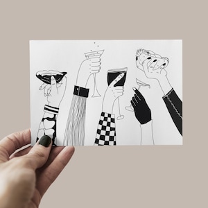 Cartolina Saluti! Biglietto di congratulazioni per tutte le occasioni: compleanni, matrimoni, anniversari e altro ancora. A6 - Carta offset da 350 g, nero su bianco