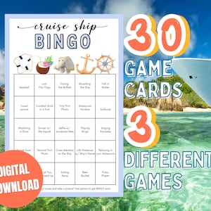 Cartão de bingo para navio de cruzeiro Viagem de cruzeiro para família Jogos de viagem para crianças Jogo de bingo para impressão Carnaval Cruzeiro Férias Jogo de festa para amigos Download digital