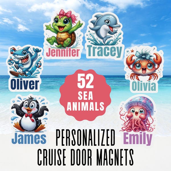 Personalized Cruise Magnet Sea Animal Name Magnet Custom Family Cruise Door Decorations Funny Ocean Animals Magnets Cruise Cabin Door Decor