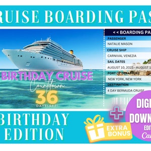 Geburtstags-Kreuzfahrt-Bordkarte Benutzerdefinierte Kreuzfahrtticket Jubiläums-Kreuzfahrt-Einflugkarte Kreuzfahrt-Geburtstagsgeschenk Kreuzfahrtschiff-Pass Geschenkgutschein