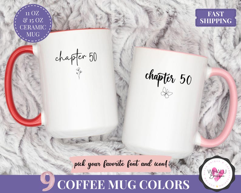 personalized 50th birthday mug custom name coffee mug for women chapter 50 birthday gift turning 50 coffee cup milestone birthday gift mug for 50 year old friend 50th birthday mug for mom funny fifties gift for her chapter fifty cup birthday mug cute pink mug for women in their fifties ceramic mug birthday mug for sister 50 birthday cup with name floral chapter 50 mug 11oz 15oz options birthday gift ideas for women age 50 gifts