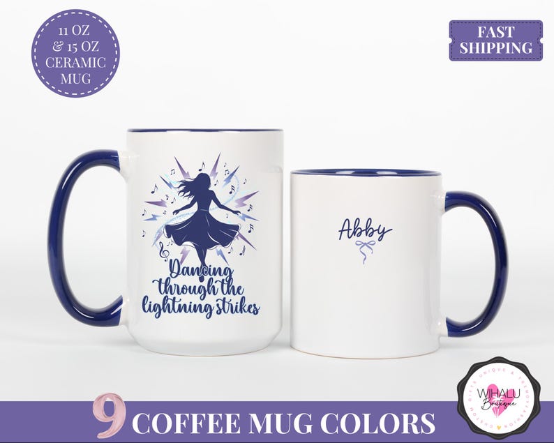 swifty mug dancing through the lightning strikes mug ts era inspired gift taylor fan cup showgirl aesthetic mug custom name coffee cup life of a design fan girl mug storm lightning lyric mug personalized fan gift idea for her trending ts lyric mug fan merch for women custom lyric mug with dancing silhouette purple lightning design showgirl mug gift idea aesthetic taylor inspired cup unique fan collection opalite