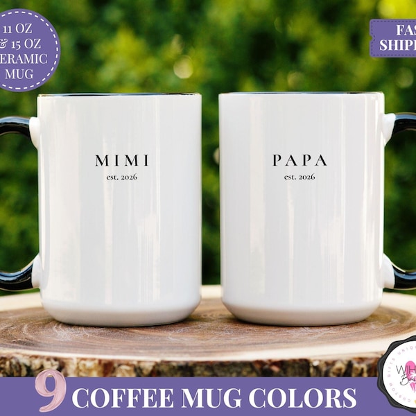 Mimi and Papa Mug Set Baby Announcement Gift for Grandma Grandpa Cup First Time Grandparents Mug Pregnancy Reveal Grandad Mug Gift Set