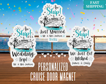 Personalized Just Married Cruise Door Magnets Wedding Cruise Magnet Keepsake Custom Cruise Door Decorations Honeymoon Gifts for Bride Groom