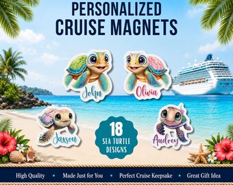 Custom Cruise Magnet Door Decoration Magnet Custom Name Sea Turtle Cruise Door Magnet Personalized Cruise Door Decor Turtle Family with Name