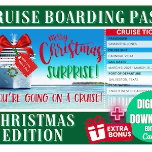 Billet carte d'embarquement croisière de Noël à imprimer Billets imprimables Révéler le voyage Billet de croisière de Noël voyage Voyage cadeau famille pour elle