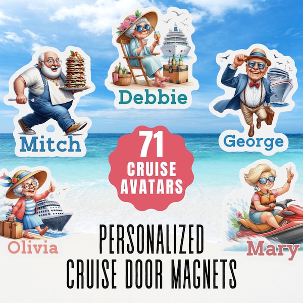 Personalized Cruise Door Magnets Funny Cruise Characters Custom Name Senior Magnets Cruise Gifts Cruise Ship Cabin Decor Door Decorations