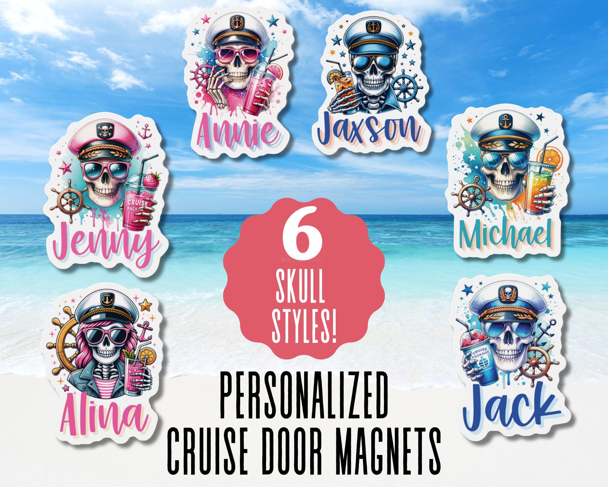 Custom Name Skull Cruise Magnet Personalized Cruise Magnet Door Decorations Family Cruise Door Magnets Drink Package Stateroom Door Magnets