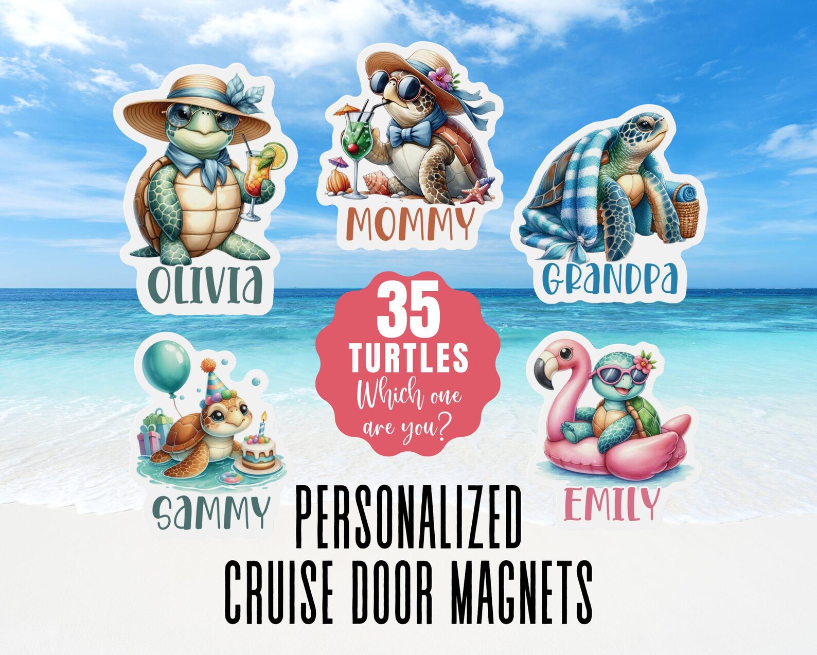 Post Sign Turtle Magnet Personalized Cruise Door Magnets Custom Name Sea Turtle Magnet Family ...