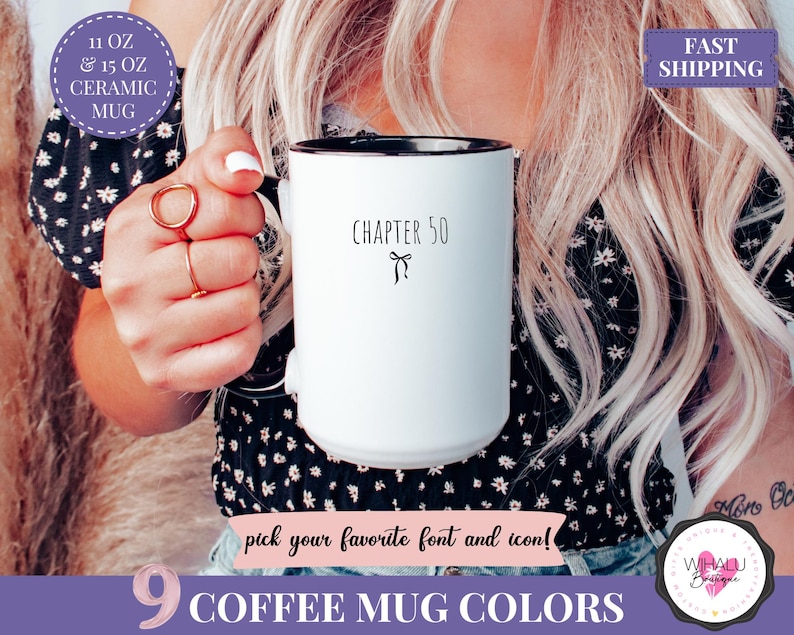50th birthday mug chapter 50 mug gift for 50 year old woman turning 50 gift custom 50 mug ceramic birthday mug for her in my fifties era cup 50 birthday gift for friend personalized mug with name funny birthday mug for women 50th birthday gift for coworker custom name mug milestone birthday mug 50 years old birthday gift chapter fifty mug birthday coffee cup gift for mom sister best friend cute 50th mug fifties birthday gift for woman personalized