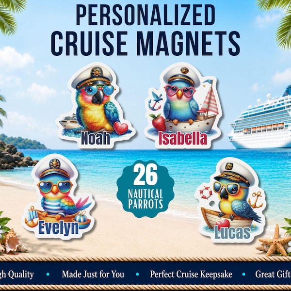 Personalized Cruise Parrot Magnet Custom Cruise Magnet with Name Tropical Bird Cruise Decor Funny Cruise Ship Magnet Vacation Stateroom Sign