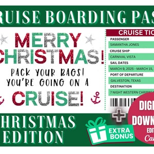Tarjeta de embarque de crucero de Navidad Plantilla de tarjeta de embarque de crucero Boleto de crucero Crucero sorpresa Boleto imprimible Tarjeta de embarque imprimible Regalo