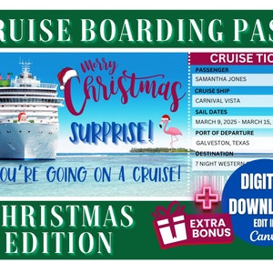 Bilhete surpresa para viagem de cruzeiro de Natal Voucher de presente de cruzeiro Download instantâneo Modelo de certificado de cruzeiro Bilhete de cruzeiro editável Presente de Natal