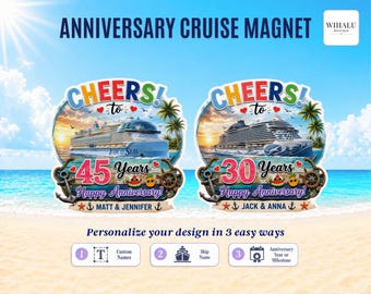 Imán personalizado para puerta de crucero, decoración personalizada para puerta de crucero de aniversario, imán para parejas de crucero, regalo de crucero para el 50.º, 25.º y 30.º aniversario.