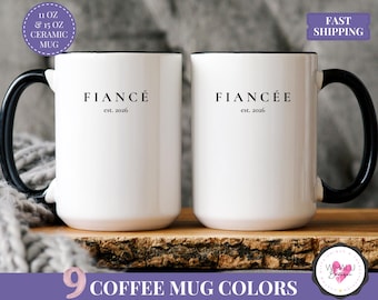 Fiance Fiancee Est Year Mug Set Engagement Gift For Couple Newly Engaged Coffee Mugs Wedding Gift For Him Her Bridal Shower Personalized