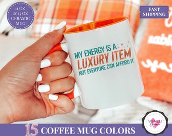 Energy is a Luxury Item Orange Teal Faux Glitter Showgirl Mug New Album 2026 TS12 Mug Custom Name Coffee Cup Self Love Mug Gift For Her