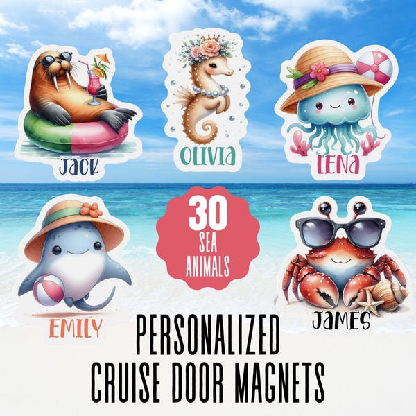 Personalized Sea Animals Cruise Door Magnet Custom Cruise Door Decoration Family Cruise Magnet For Door Decor Magnet with Custom Name Magnet